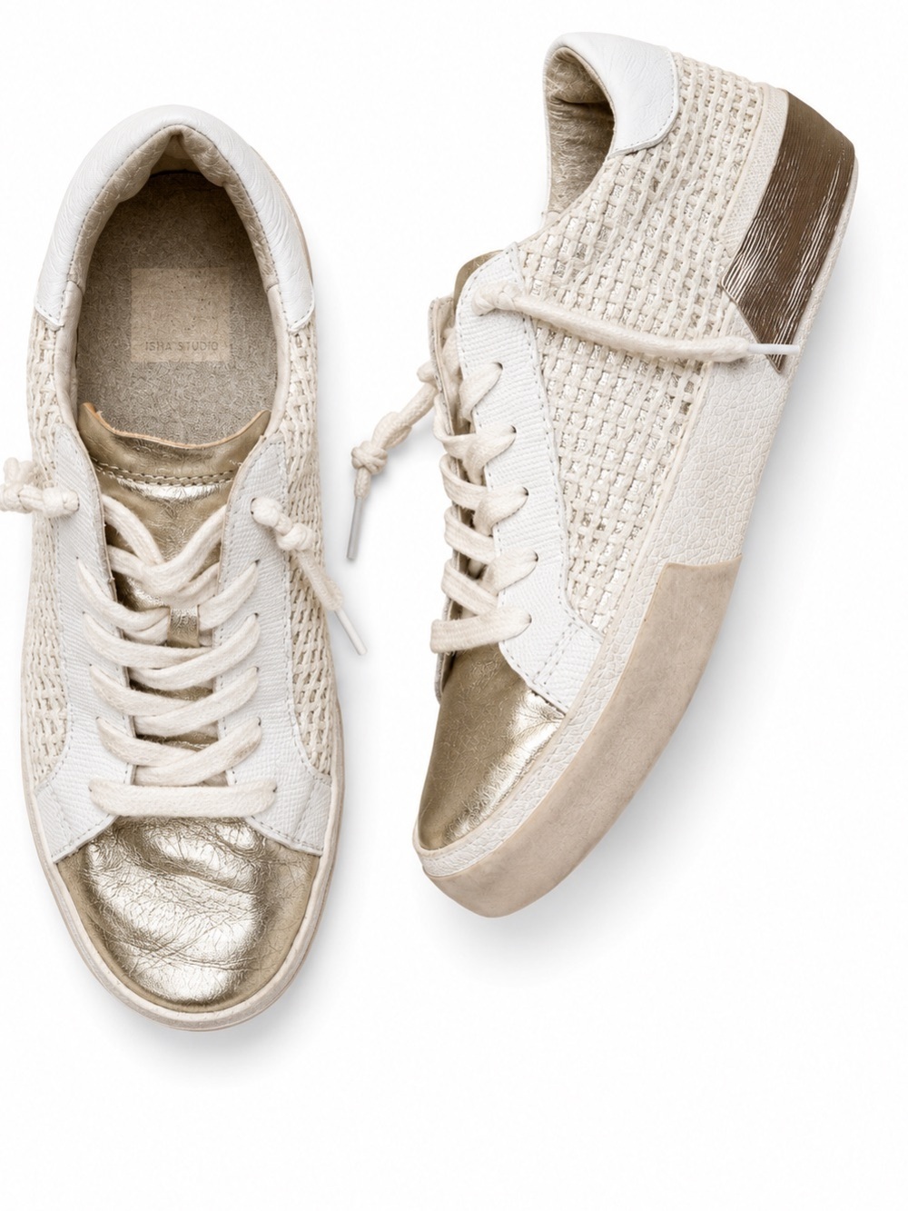 Dolce Vita Zina Wide Sneakers Bone Gold Woven Shoes Slip on tennis shoe